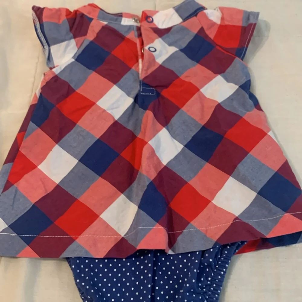 Carter's Red and Blue Plaid Dress with Polka Dot Diaper Cover